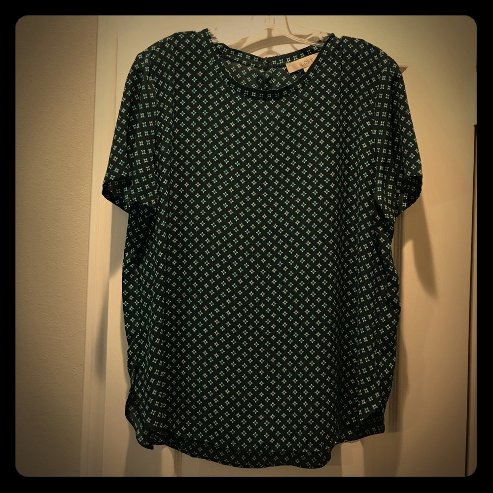 LOFT Crepe Blouse Short Sleeve Shirttail hem